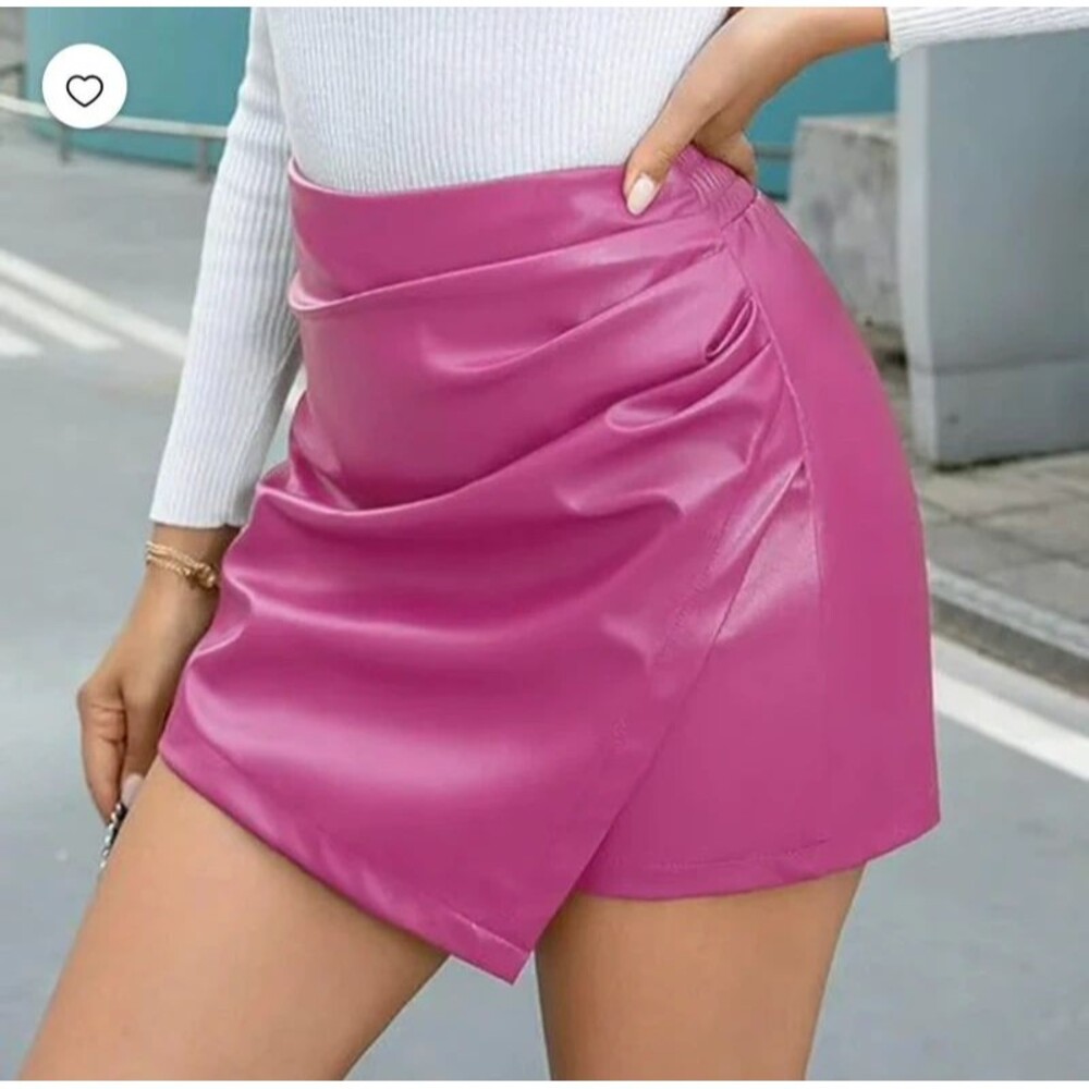 Faux Mini Skort Elastic High Waist Pencil Aline Bodycon Vegan Stretch Skirt